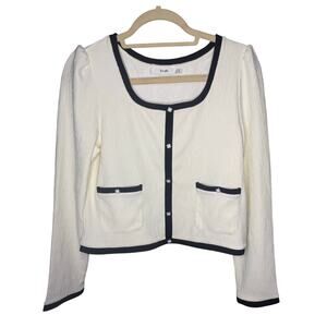 b+ab Women's Top White Black with Rhinestone Buttons SIze S